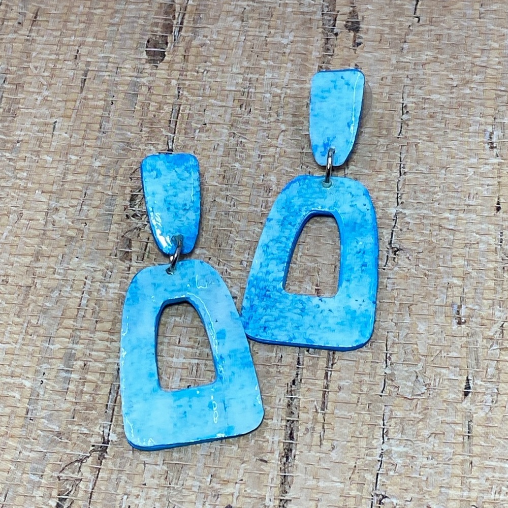 Artistic Blue Dangle Earrings Handcrafted - Picture 3 of 11